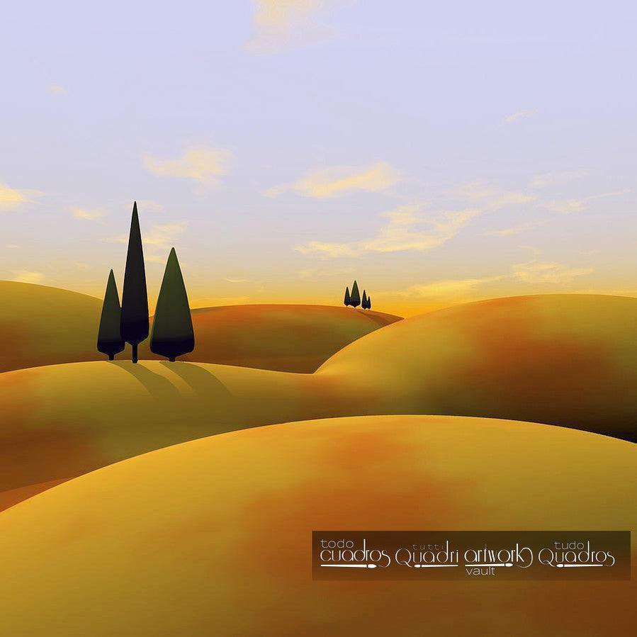 Hills at sunset, oil