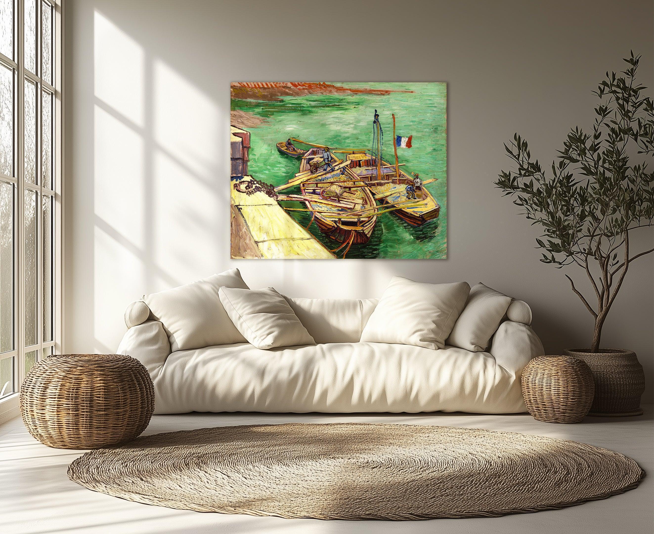 Quay with Men Unloading Sand Barges, Van Gogh