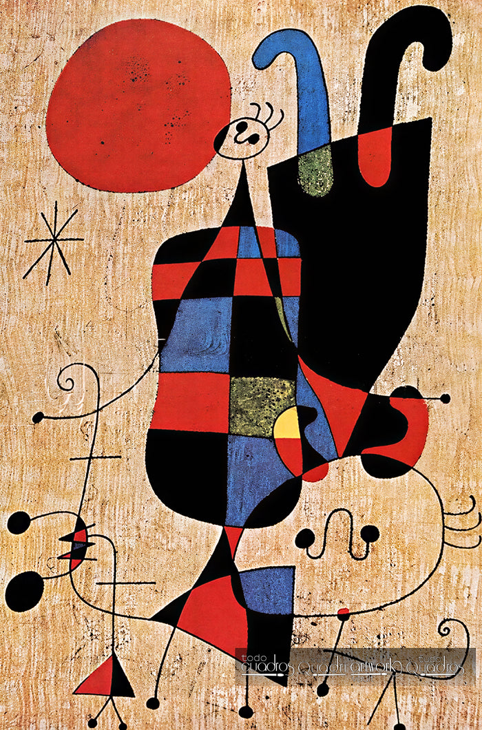 Figures and Dog in front of the Sun, Miró