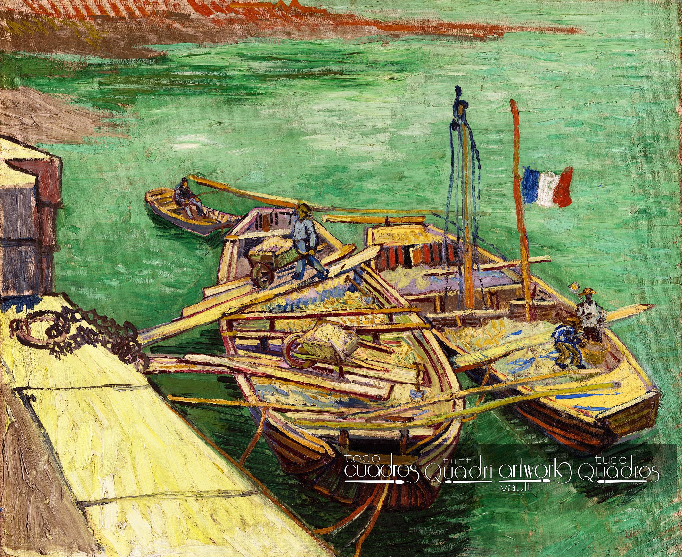 Quay with Men Unloading Sand Barges, Van Gogh